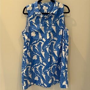 UNTUCKit for her Jordan Dress Blue Parrot Print Sleeveless Collard Button XL